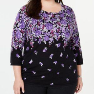 Karen Scott Plus Size Floral-Print Sweater 2X